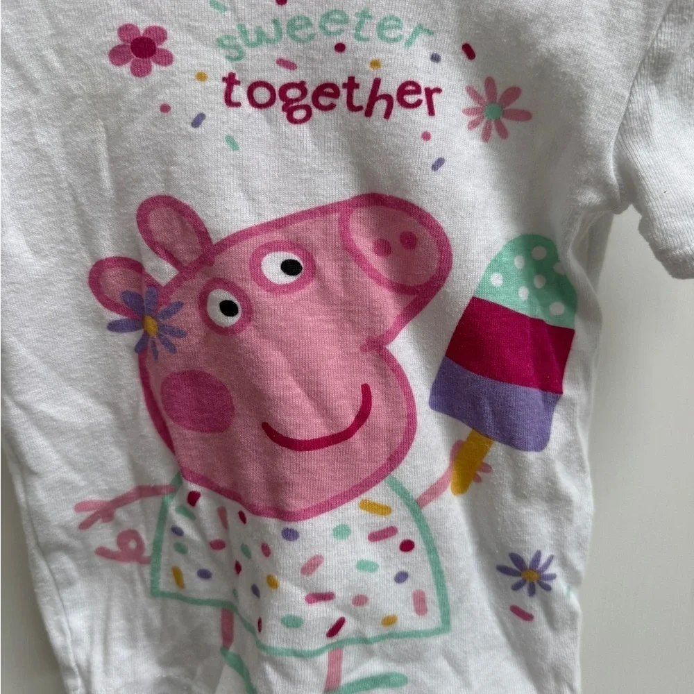 Peppa Pig 3T Girls White Sweeter Together Ice Pop Short Sleeve Shirt Pajama Top